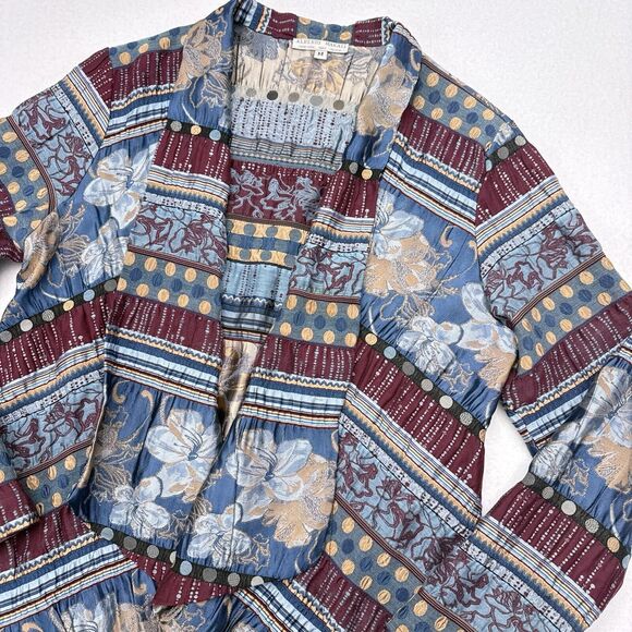 Alberto Makali Jacket Womens Size Medium Red Blue Open Front Satin Floral Stripe - Picture 3 of 8